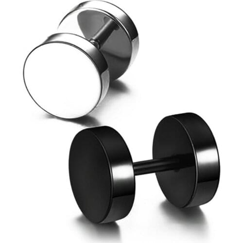 Fanatical Titanium Steel Black Barbell Clip Earrings Hip Hop Rock Round Dumbbell Screw Hypoallergenic Earrings For Women Men
