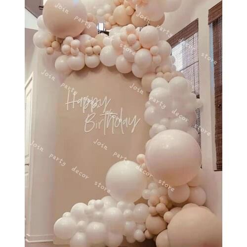 Baby Shower 18Ft Matte White Doubled Cream Peach Blush Nude Balloon Garland Arch Favors Decor Wedding Valentines Day Decoration
