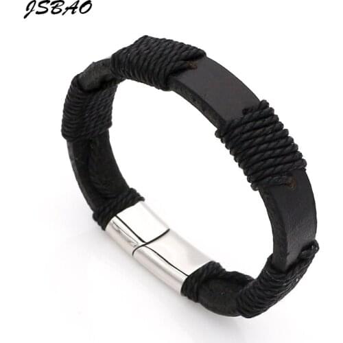 JSBAO New Fashion Real Leather Man Bracelets Casual/Sporty Handmade Knitted Vintage Jewelry For Men Bracelet Bangle