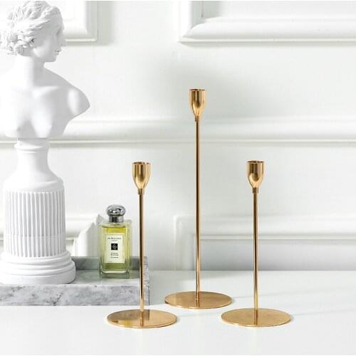 Cone candlesticks, thin candlesticks, long candlesticks each set of 3, used for weddings, banquets, parties (golden brass)