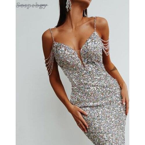 Summer New Womens Sleeveless Colorful Sequined Bodycon Dress Fashion Chic Beaded Design Nightclub Party Dresses 2021