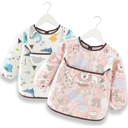 Cute Cartoon Baby Feeding Bibs Tableware Soft Silicone Waterproof Toddler Food Burp Cloth Long Sleeve Smock Scarf Kids Stuff