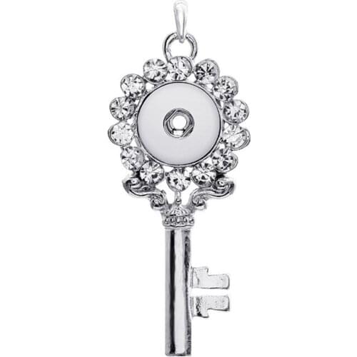 Fashion Rhinestone key pendant snap necklace 60cm keychain fit 18MM snap buttons Fashion jewelry DIY accessories XL0083