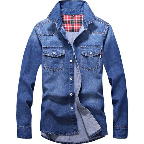 100% Cotton MenS Classic Retro Denim Shirt Autumn New Business Loose Casual Jean Jacket Male High-End Brand Long-Sleeved Shirts