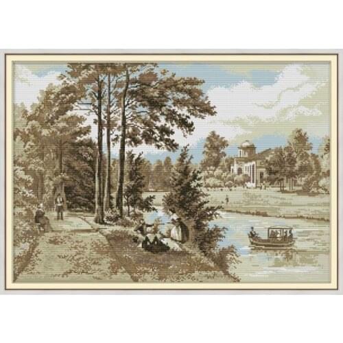 Joy Sunday Cross Stitch Kits The River on A Boat Patterns 14CT 11CT Print Cross Stitch Handmade Embroidery Adorn Needlework Sets