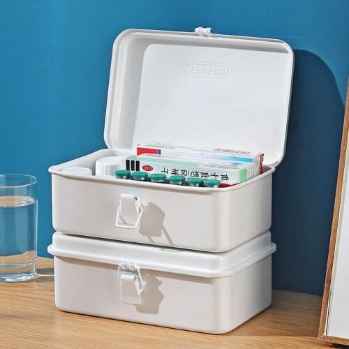 Small Iron Medicine Organizer Large Capacity Medicine Storage Box Emergency Home Medical Kit