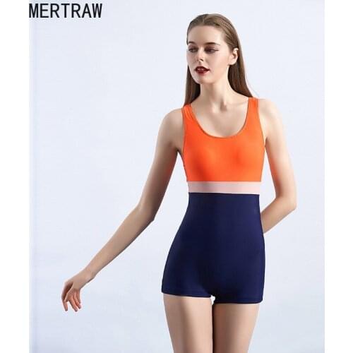 2020 new color matching boxer sports conjoined ladies professional swimsuit hot spring swimsuit swimwear women