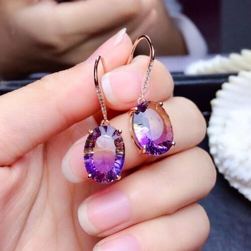 2021 New Lucky Wangfu Amethyst Earrings Earrings Female Crystal Exploding Rose Gold Plated Seiko Inlaid Earrings Jewelry