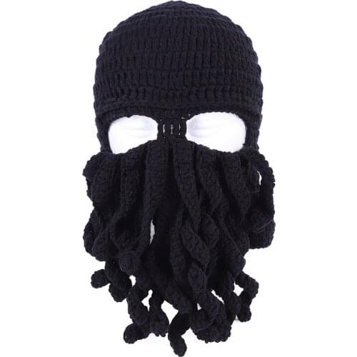 New Handmade Wool Octopus Beard Interesting Winter Hat Crochet Beanie Gift Unisex