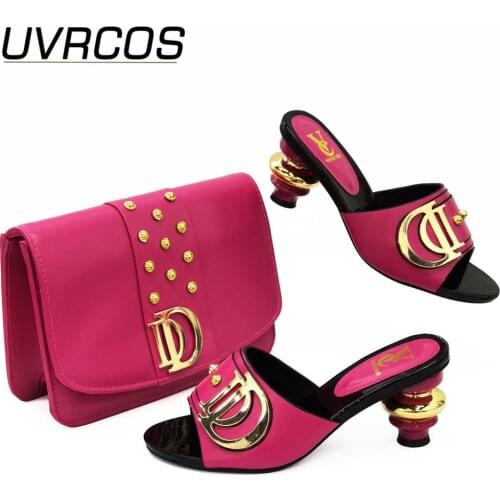 New Coming Fuchsia Nigerian Shoes and Bags To Match Shoes with Bag Set Matching Italian design Shoe and Bag Set