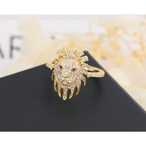 New High Quality Golden Color Crystal Lion Punk Rings For Women Zircon Steampunk Ring Women Jewelry Zk30