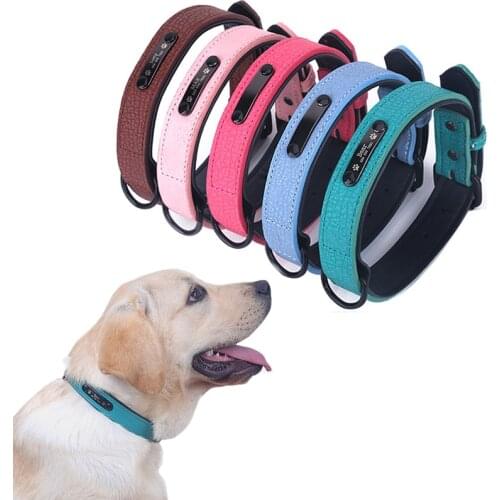 Dog Collar Personalized Soft PU Leather Adjustable Collar Custom ID Nameplate Engraved for Small Medium Large Dogs Puppy Collars