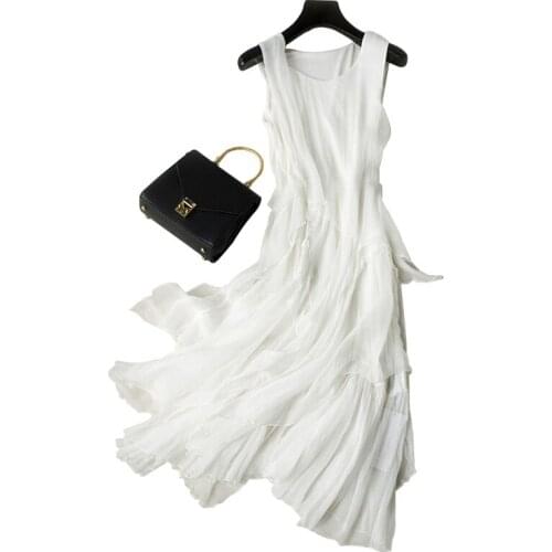 Dresses Women Natural Silk Silk Evening Long Party Beach Holiday Dress White High Quality Clothing Free Shipping 70130q3