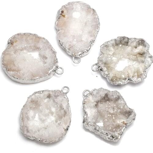 Section White Natural Stones Pendants Irregular Hollow Charms Pendants for Jewelry Necklace Accessories Making