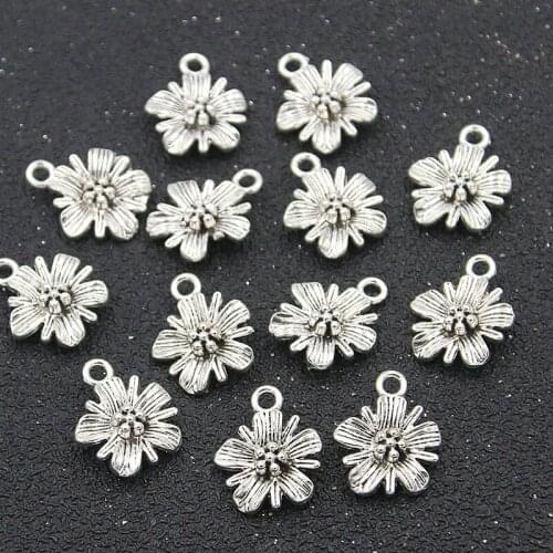 20PCS 13*16mm Beautiful Flower Blossom Charms Plant Pendants Handmade Vintage Decoration For DIY Jewelry Making Accessories