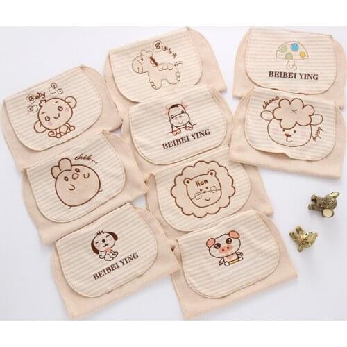New Baby Absorbent Towels Baby Sweat Towel Cartoon Embroidered Natural Color Cotton Baby Pad Back Towel Baby Stuff 9 Colors