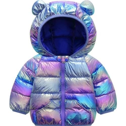 Down Coats For Boys Girls 2021 Fashion Solid Bright Surface Jacket Coat Children Hooded Cotton Clothes Baby Thin Warm Outerwear