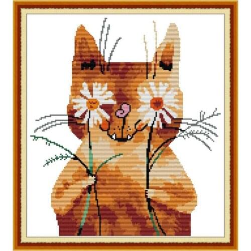 Shy cat animals painting counted printed on the canvas 11CT 14CT DIY kit Cross Stitch embroidery needlework Sets home decor