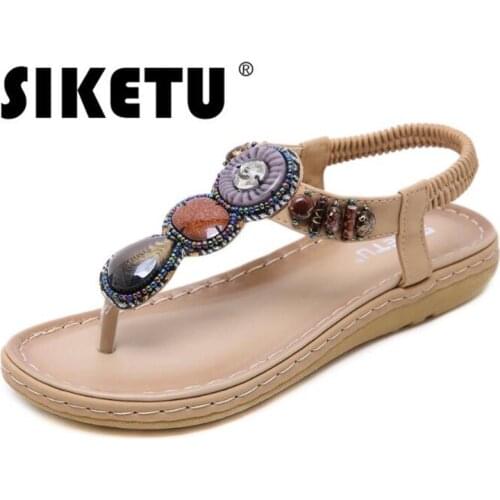 Summer woman sandals PU Slip On Flat Toe String Bead Comfy Soft Ladies Sandals women shoes sandalias mujer 2020 size 36-44