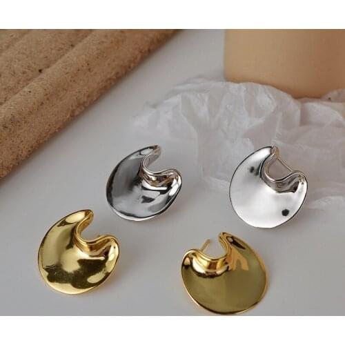 Silvology 925 Sterling Silver Glossy Irregular Stud Earrings for Women Minimalist Exaggeration Big Earrings Fashionable Jewelry