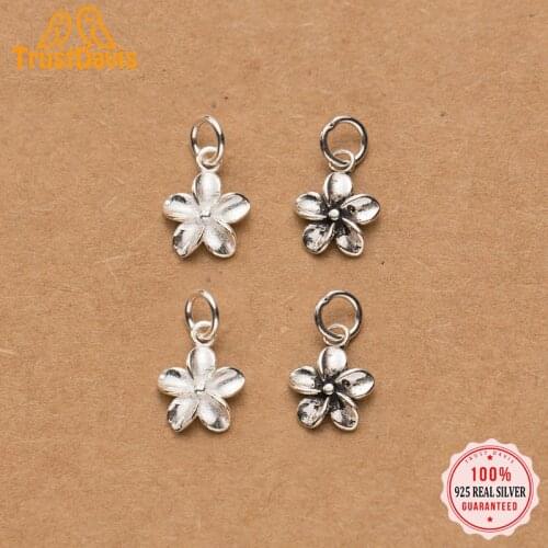 TrustDavis Fashion Real 925 Sterling Silver Sweet Flowers Charms Pendant For Bracelet Necklace DIY Accessories Jewelry DZ434