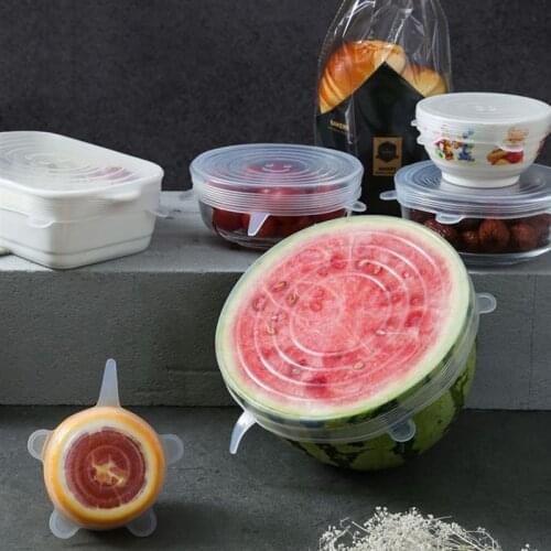 6Pcs Kitchen Universal Accessories Silicone Reusable Food Wrap Bowl Pot Cover Silicone Stretch Lids Cooking Cookware Tools