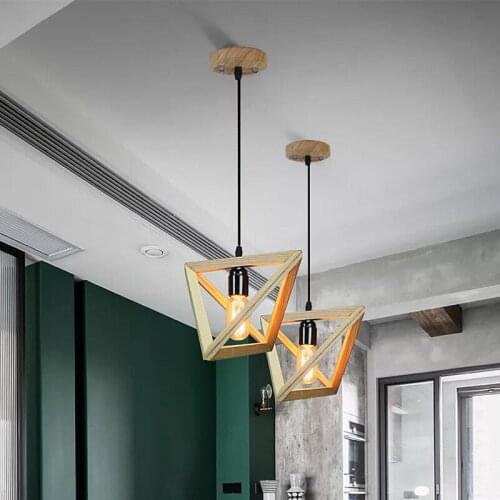 Vintage led wood pendant light art dining room modern hang lamp e27 nordic pendant lights living room restaurants bar droplight