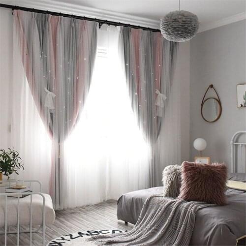 Popular faded color hollowed stars satteen tube curtain living room blackout curtain 1panel