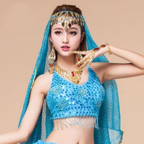 Endsvillyou Belly Dance Top Bra Women Twinkling Sequin Sexy Beaded Fringe Hanging Coin Bollywood Oriental Dance Tops