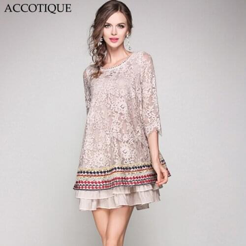 New Spring Summer Womens Lace Hollow Out Short Dress Female Cascading Ruffle Elegant Slim O-Neck Casual Dresses