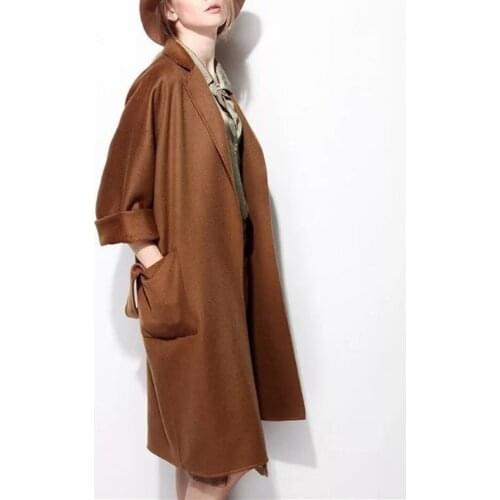 Double-face 100%wool fabrics womens fashion overcoat mid-long no lining chocolate color S/M/L