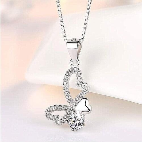 Trendy Girl Silver 925 Necklace Female Jewelry Shiny Crystal Butterfly Pendant Necklace For Women Pendant Accessories Lady Gift
