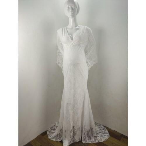 Women Ruffles Long Sleeve Prom Gown Dress Maternity Pregnants Photography Props Flying Dress for Photo Shoot Tenue Grossesse