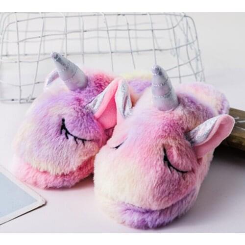 Winter Childrens Slippers Boys Girls Home Slippers Cute Unicorn Rabbit Fashion Plush Shoes Comfortable Warm Winter Shoes