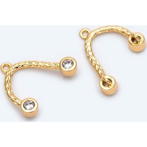10pcs CZ Paved Gold U Shape Connectors, 18K Gold Plated Brass, U-Shaped Curved Bar Stick Pendants 21x10mm (GB-1699)