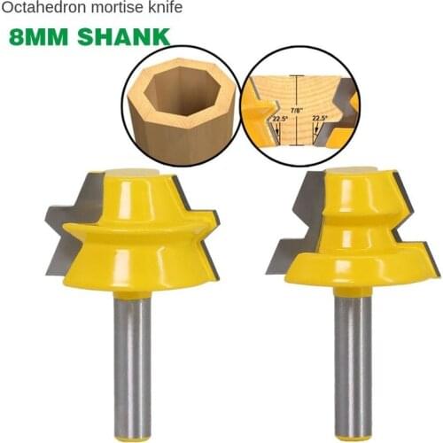 2PC 8mm Shank Lock Miter Router - 22.5 Degree Glue Joinery Router Bit Set Tenon Cutter for Woodworking Tools