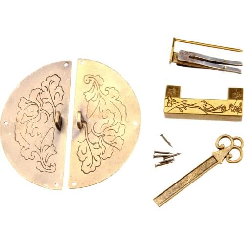 2psc/set Chinese Old Bird Lock+Round Pull Handle Knob Antique Bronze Brass Vintage Wooden Cabinet Cupboard Furniture Accessories