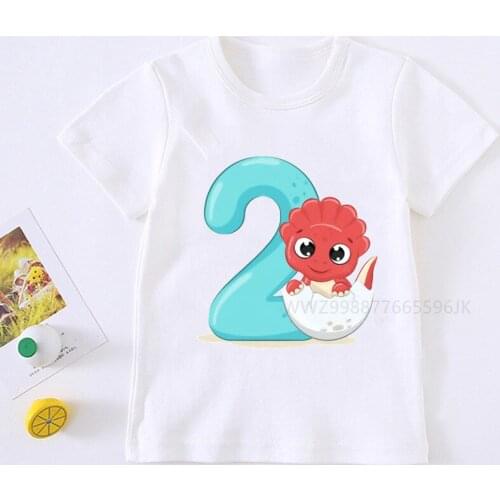 2021Boys Baby Dinosaur 1-10 Birthday Number T Shirt Children Birthday Boy Dino Party T-shirts Boy&Girl Funny Gift Tshirt Present