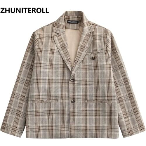 2021 Harajuku Plaid Men Blazer Suit Coats Hip Hop Formal Jacket Single Breasted Big and Tall Sweat Suits Good Quality Clothing