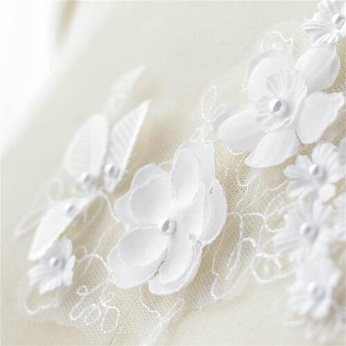 3D Flower Pearls Beading Lace Patches DIY Wedding Dress Veil Applique Sew-On V2707
