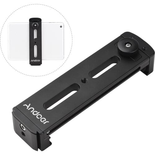Andoer Metal Tablet Clip Tablet Tripod Adapter Holder Clamp with Cold Shoe Mount 1/4 Inch Thread 13.5-25.5cm Adjustable Width