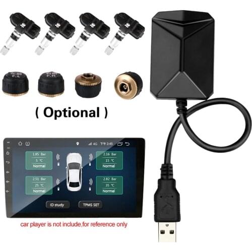 For Android Navigation Wireless Car TPMS Tire Pressure Monitoring System Sensors Auto Tyre Temperature Alarm Kit USB Receiver