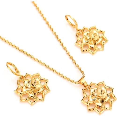 Bangrui Flower Jewelry sets Gold Color Bridal Wedding sets Necklace Earrings Ethiopian/Africa/Arabia Items women girls gift