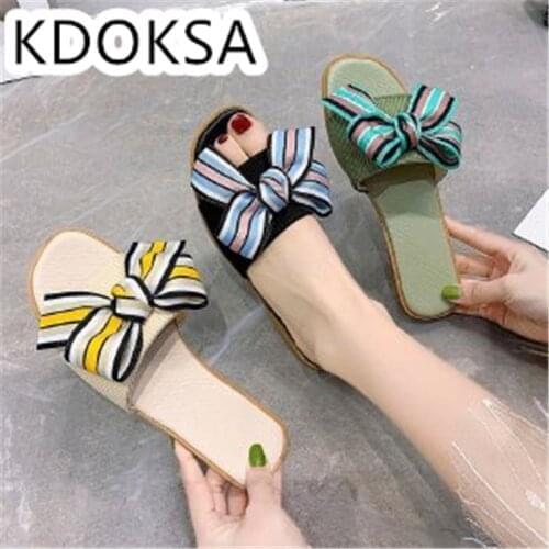 Platform Slippers Women Wear 2021 Womens Shoes Summer Fashion Bow Beach A Word Slippers Women