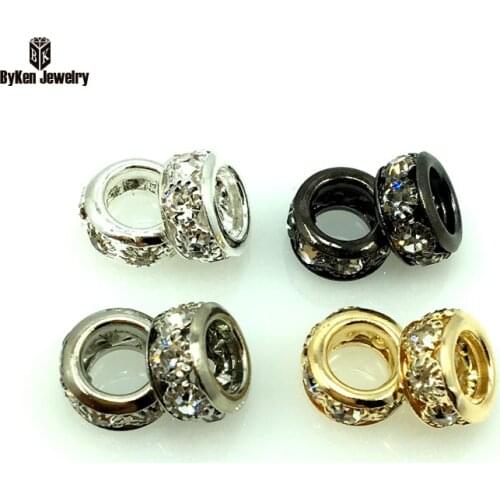 100pcs Silver Golden Round Crystal Rhinestones Bead Spacer Big hole Beads Spacer Murano Czech Bead Charm Fit For Bracelet