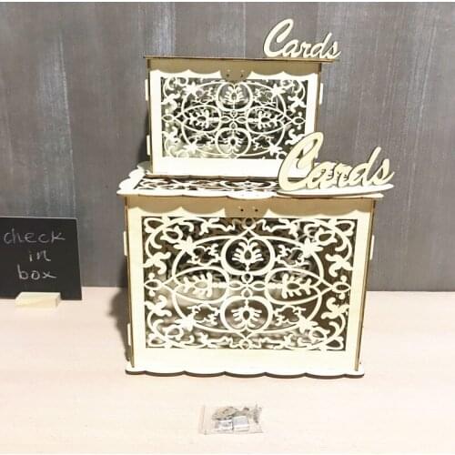 DIY Wooden Hollow Gift Cards Box Container For Wedding Party Decoration Supplies for Birthday Party Card Box