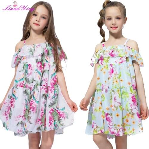 Toddler Girls Dress Summer Chiffon Floral Kids Dresses for Girl Fashion Off-the-shoulder Teens Children Princess Clothes