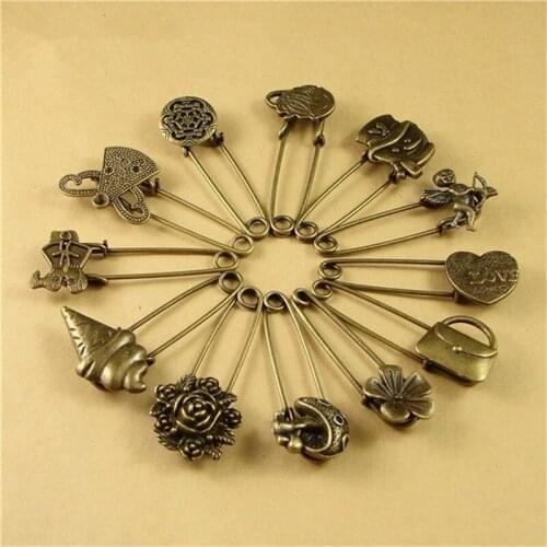 GOINHOT 20pcs/lot Antique Bronze Creative Brooches Pins For Men Women DIY Handmade Jewelry Accessories