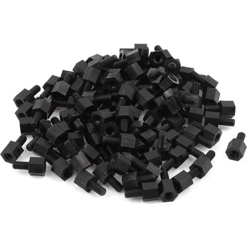HHTL-100x Motherboard Nylon Hex Standoff Threaded Spacer M3 Thread 6+6mm Black