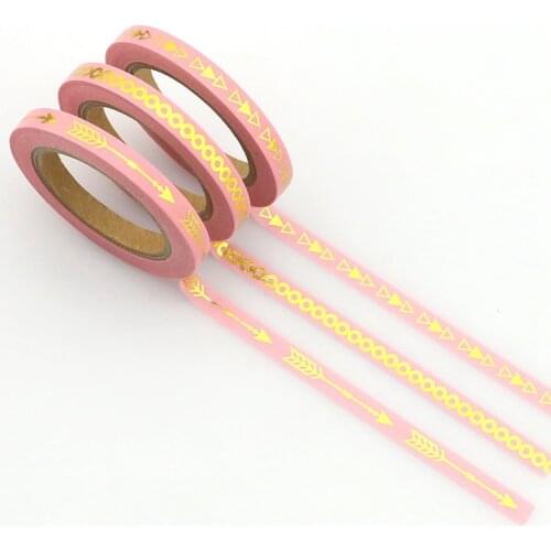10M Decorative Gold Foil Washi Tape Pink Slim Tapes DIY Scrapbooking Sticker Label Japanese Masking tape School Office Supply
